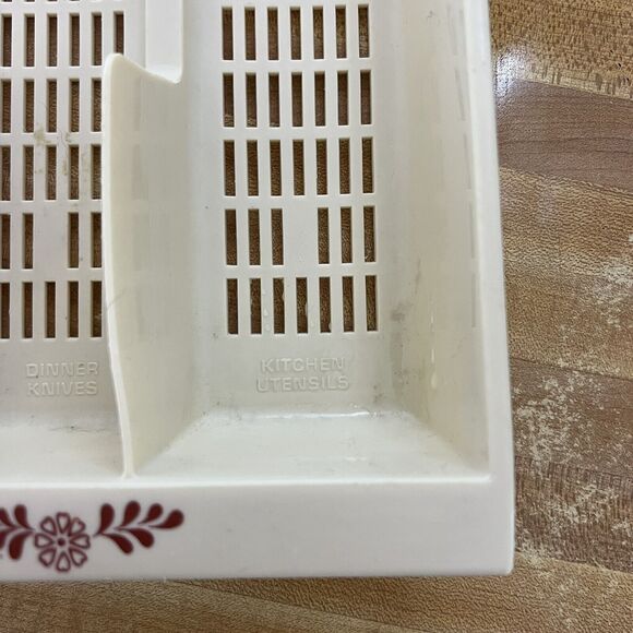 Vintage Silverware Flatware Organizer Tray Beige Maroon Floral Labeled 6 Section - Picture 4 of 7